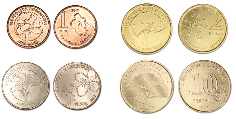 Las nuevas monedas de 1 y 5 pesos